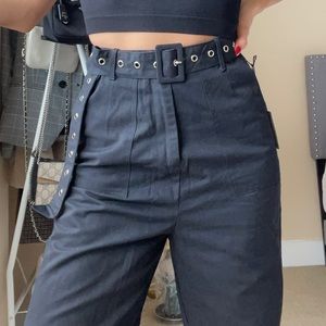 Superdown Black Wide Leg Pants with Belt